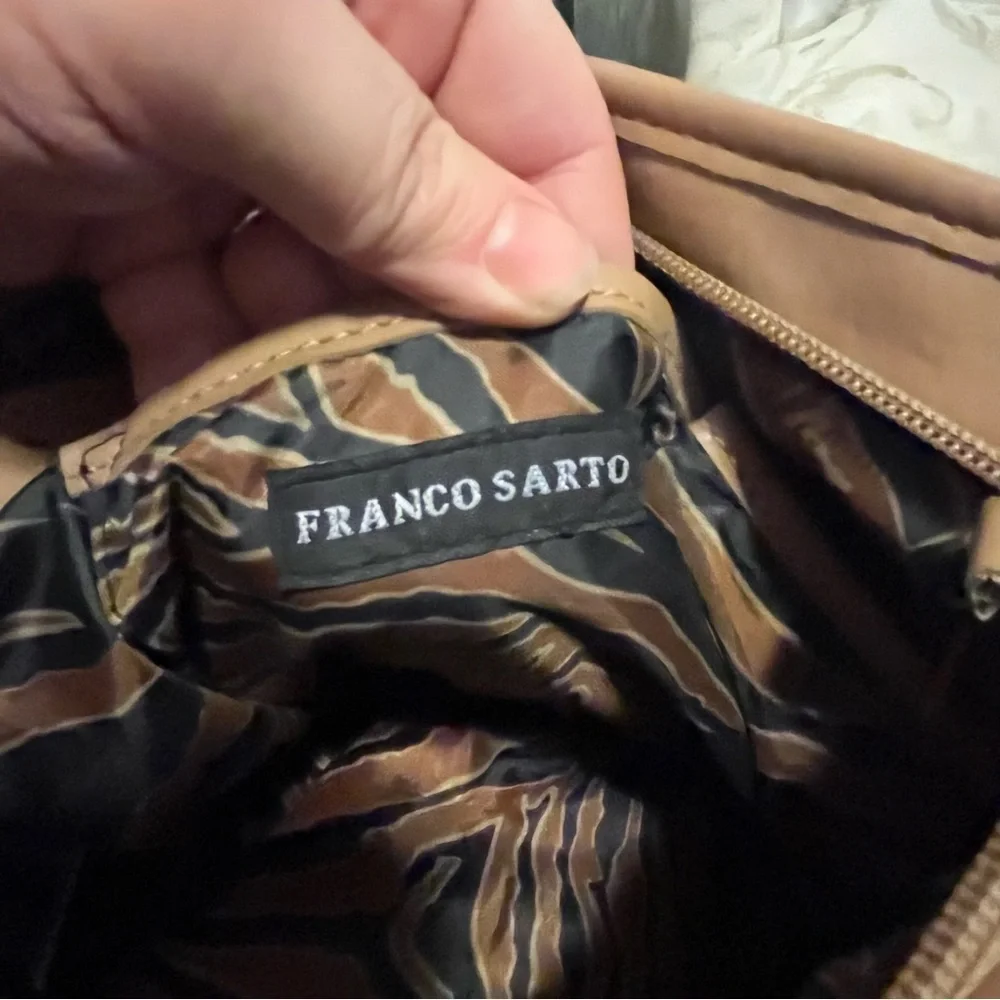 Franco Sarto, Nylon, Tan Crossbody/Shoulder Bag. Button Accent on each side